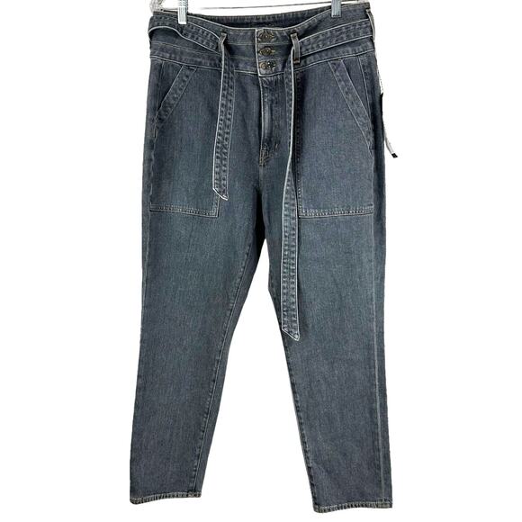 Veronica Beard Logan Straight Leg Jeans Tie Belt Extra High Rise Size 32 NWT - Picture 3 of 12